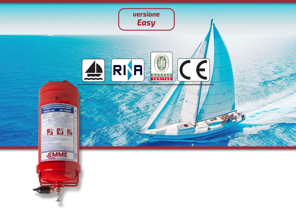 SISTEMA ANTINCENDIO PER IMBARCAZIONI A SPEGNIMENTO LOCALIZZATO A POLVERE - SERIE MARE PW EASY