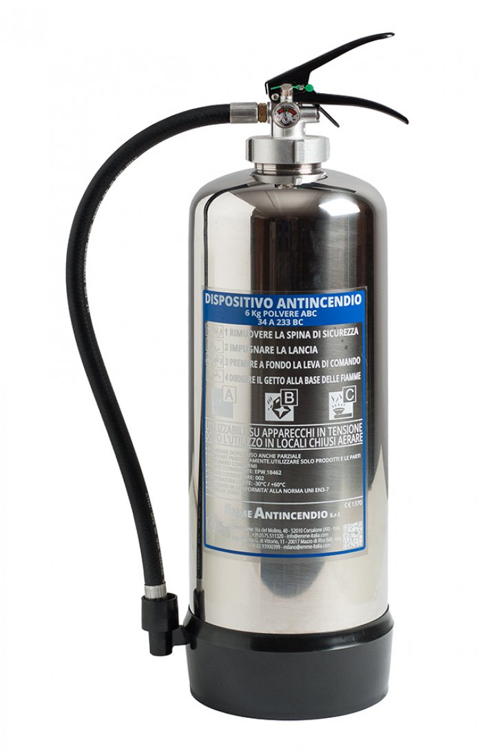  6 Kg Powder Fire Extinguisher UNI EN 3-7 -Stainless steel AISI 304 Code 21069-2