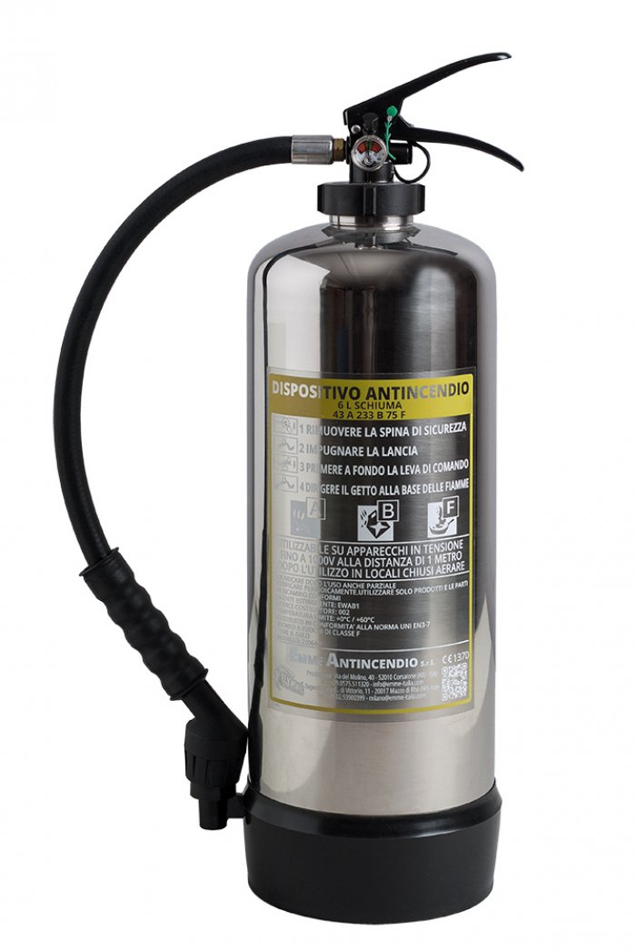 Dispositivo Antincendio Litri 6 schiuma UNI EN 3-7 - In acciaio Inox AISI 304 - 43 A 233 B 75 F - Codice 22064-7