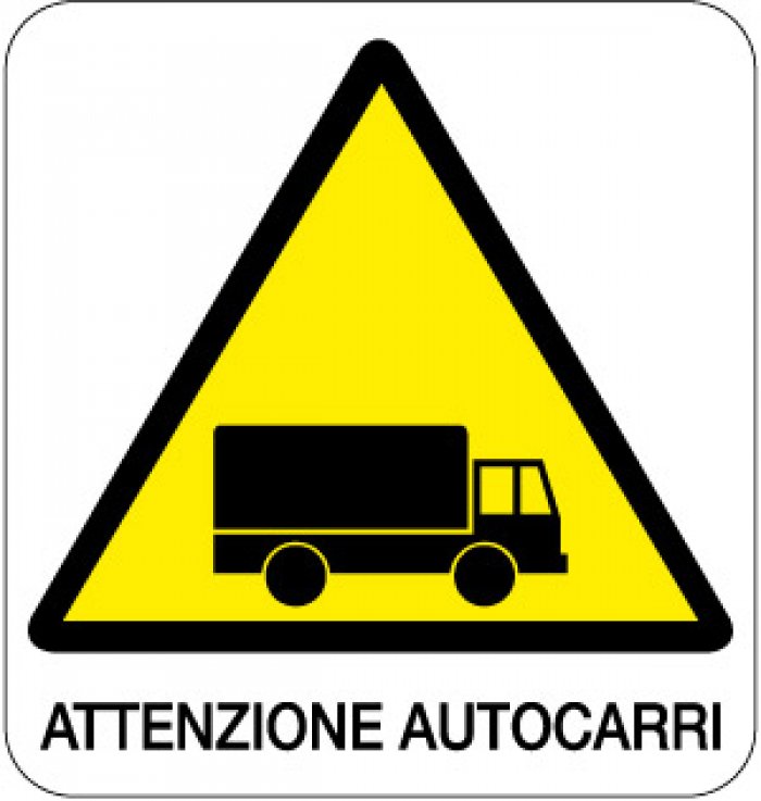CARTELLO IN ALLUMINIO FORMATO MM 330X350 ATTENZIONE AUTOCARRI (107B)