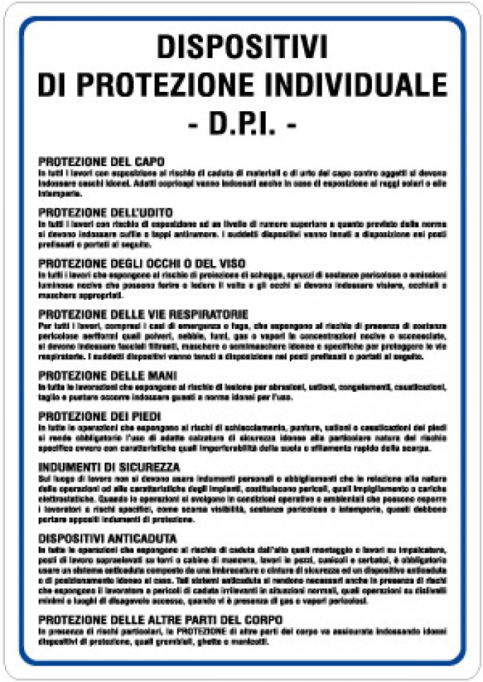 CARTELLO IN ALLUMINIO FORMATO MM 330X470 DISP.PROVEZ.INDIVIDUALE D.P.I. (1107B)