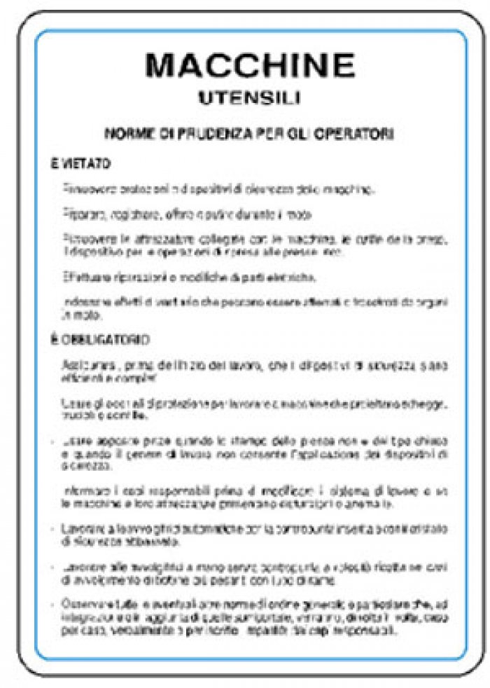 CARTELLO IN ALLUMINIO FORMATO MM 330X470 NORME MACCHINE UTENSILI (1127B)