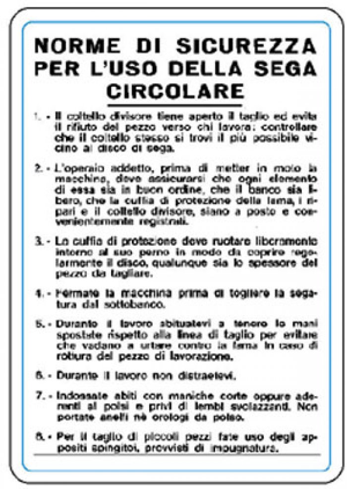 CARTELLO IN ALLUMINIO FORMATO MM 330X470 NORMA SEGA CIRCOLARE (1131B)