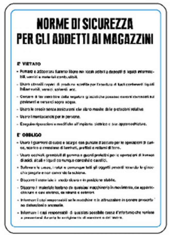 CARTELLO IN ALLUMINIO FORMATO MM 330X470 NORMA ADDETTI MAGAZZINI (1151B)
