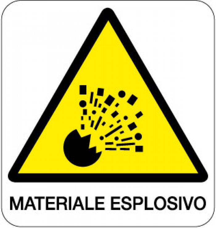 CARTELLO IN ALLUMINIO FORMATO MM 330X350 MATERIALE ESPLOSIVO (116B)
