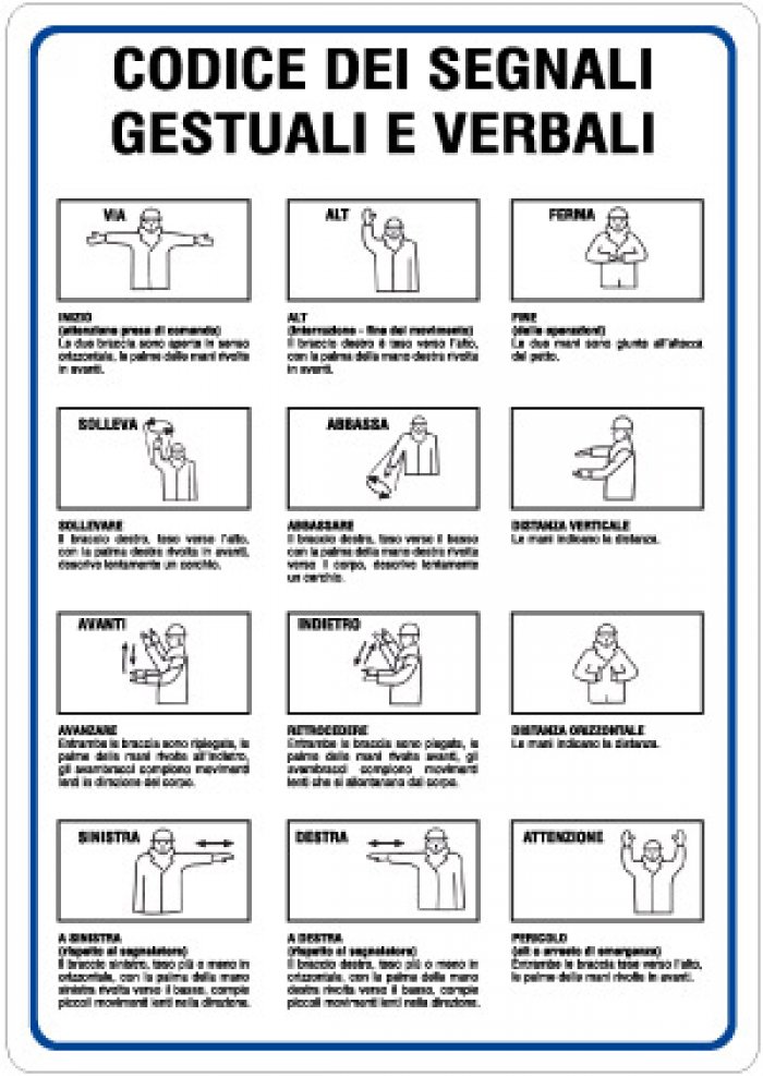 CARTELLO IN ALLUMINIO FORMATO MM 330X470 CODICE SEGNALI GESTINTOREE VERBALI (1173A)
