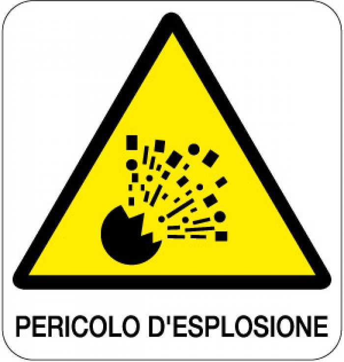 CARTELLO IN ALLUMINIO FORMATO MM 330X350 PERICOLO D'ESPLOSIONE (118B)