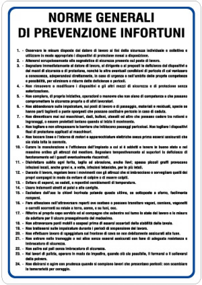 NORME GENERALI DI PREVENZIONE INFORTUNI (1229)