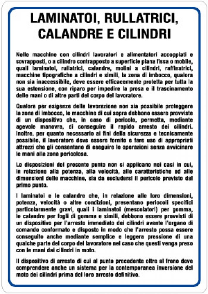 CARTELLO IN ALLUMINIO FORMATO MM 330X470 LAMINATORI RULLATRICI CALANDRE (1230B)