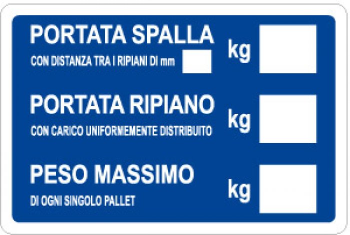 CARTELLO IN ALLUMINIO FORMATO MM 300X200 PORTATA SPALLA RIPIANO (1324B)