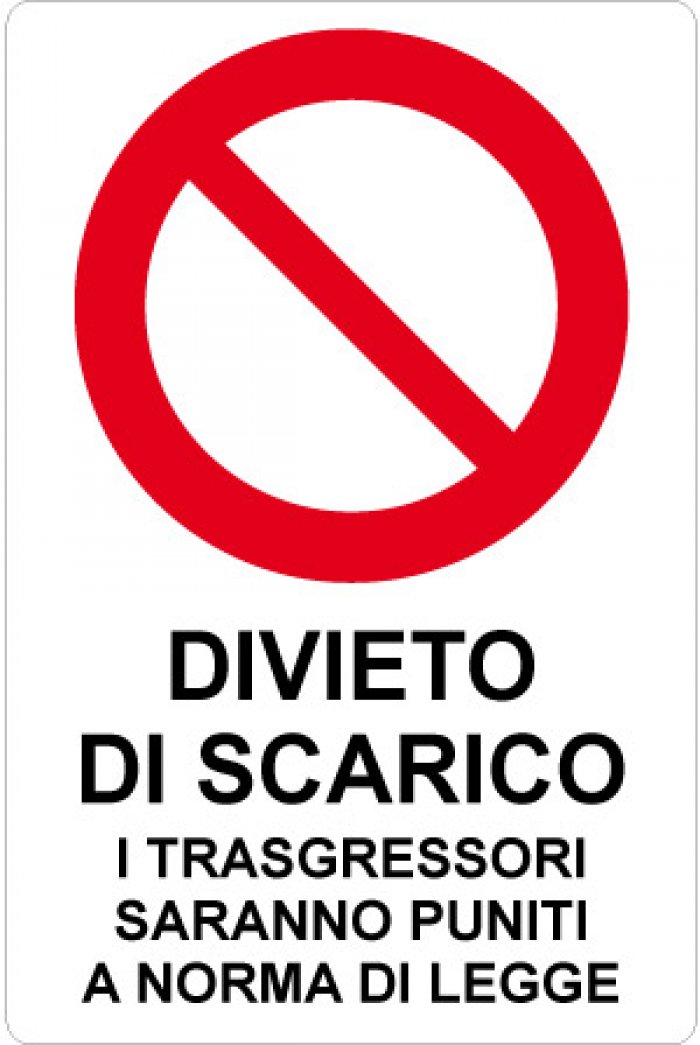 CARTELLO IN ALLUMINIO FORMATO MM 330X500 DIVIETO DI SCARICO I TRASGR. (1442B)