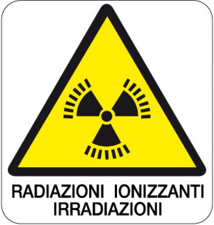 CARTELLO IN ALLUMINIO FORMATO MM 330X350 RADIAZIONI IONIZZANTI IRRADIAZIONI (148B)