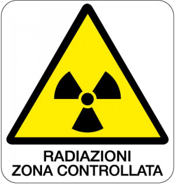 CARTELLO IN ALLUMINIO FORMATO MM 330X350 RADIAZIONI ZONA CONTROLLATA (149B)