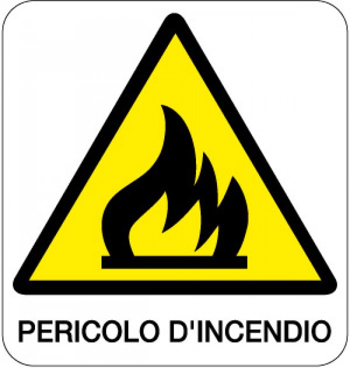 CARTELLO IN ALLUMINIO FORMATO MM 330X350 PERICOLO D'INCENDIO (182B)