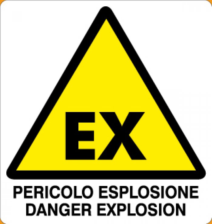 CARTELLO IN ALLUMINIO FORMATO MM 330X350 PERICOLO ESPLOSIONE / DANGER EXPLOSION (219B)