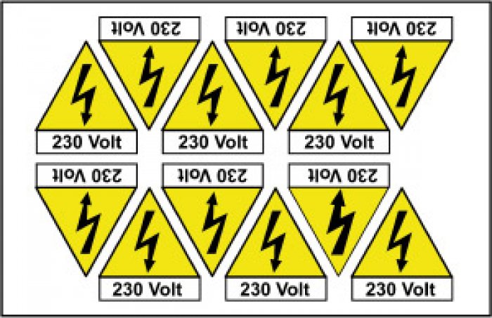 Foglio Distributore Formato Mm 140x90 Da 12 Et Pittogramma Folgore+230 Volt