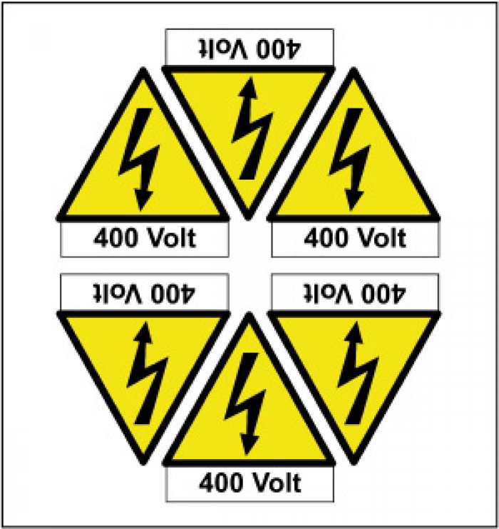 FOGLIO DISTRIBUTORE FORMATO MM 165X175 DA 6 ETICHETTE PITTOGRAMMA FOLGORE+400 VOLT (2347)