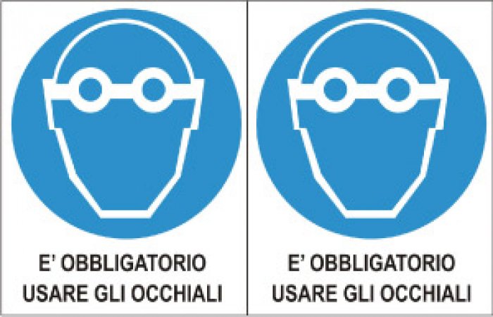 FOGLIO DISTRIBUTORE FORMATO MM 250X160 DA 2 ETICHETTE OBBLIGATORIO USARE OCCHIALI (M0042386)