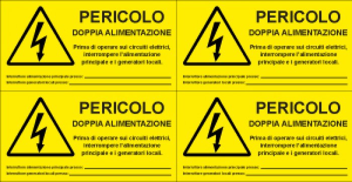FOGLIO DISTRIBUTORE FORMATO MM 330X170 DA 4 ETICHETTE PERICOLO DOPPIA ALIMENTAZIONE (W0122399)