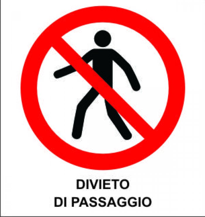 CARTELLO IN ALLUMINIO FORMATO MM 330X350 DIVIETO DI PASSAGGIO (553B)