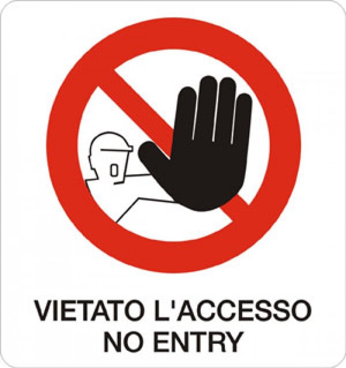 CARTELLO IN ALLUMINIO FORMATO MM 330X350 VIETATO L'ACCESSO NO ENTRY (572B)