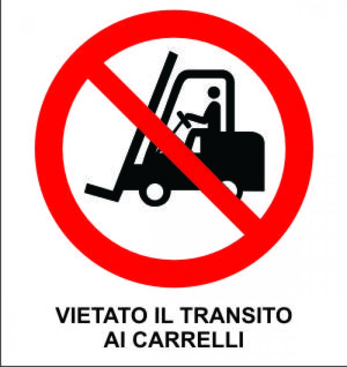 CARTELLO IN ALLUMINIO FORMATO MM 330X350 VIETATO TRANSITO AI CARRELLI (579B)