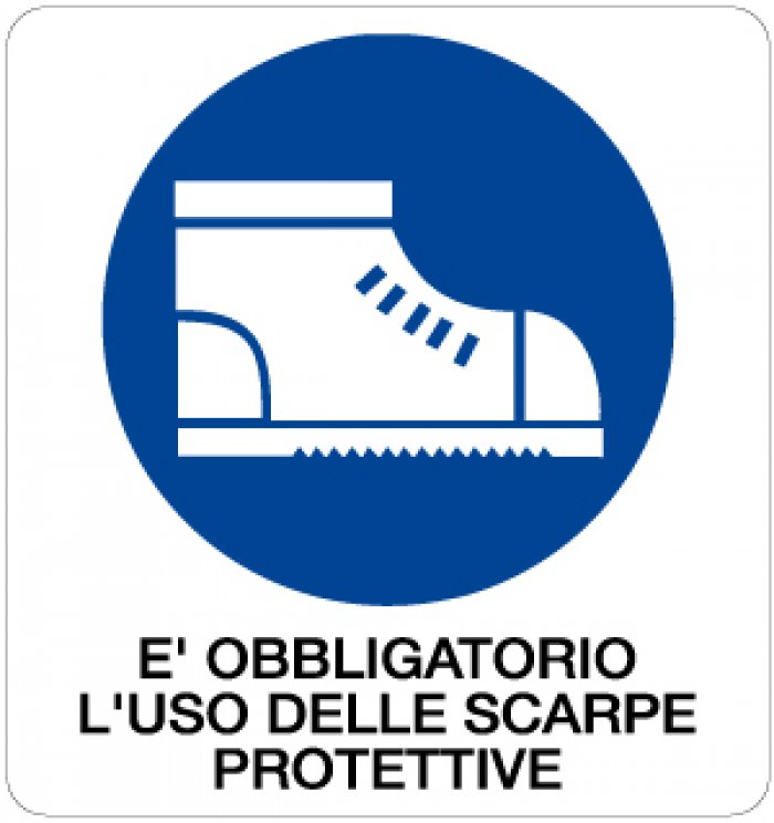 CARTELLO IN ALLUMINIO FORMATO MM 330X350 E' OBBL USO DELLE SCARPE PROT (950B)