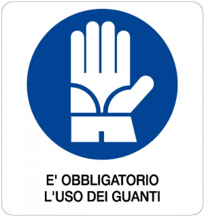 CARTELLO IN ALLUMINIO FORMATO MM 330X350 E' OBBL L'USO DEI GUANTI (953B)