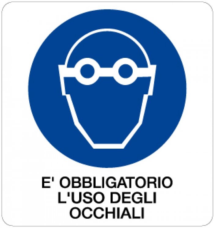 CARTELLO IN ALLUMINIO FORMATO MM 330X350 E' OBBL L'USO DEGLI OCCHIALI (958B)