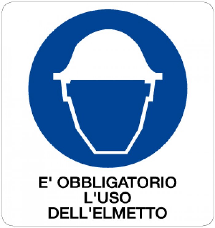 CARTELLO IN ALLUMINIO FORMATO MM 330X350 E' OBBL L'USO DELL'ELMETTO (965B)