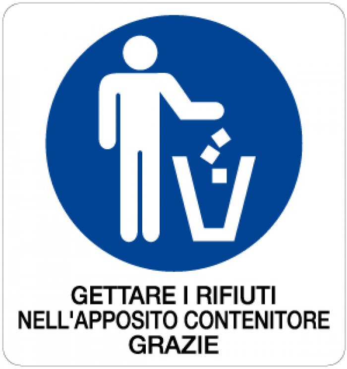 CARTELLO IN ALLUMINIO FORMATO MM 330X350 GETTARE RIFIUTI NELL'APP CONT (969B)