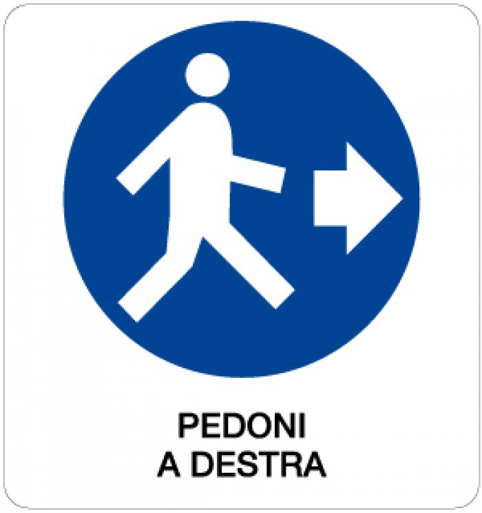 CARTELLO IN ALLUMINIO FORMATO MM 330X350 PEDONI A DESTRA (970B)