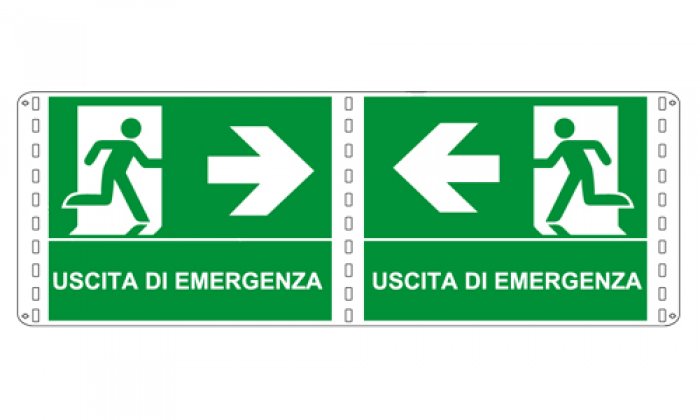 USCITA DI EMERGENZA SINISTRA ORIZZONTALE (CON TESTO) BIFACCIALE NORMA UNI EN ISO 7010 (E001B1762)