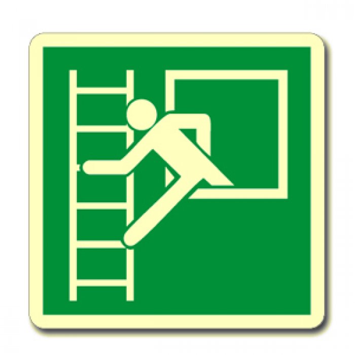 CARTELLO IN ALLUMINIO LATO MM 250 LUMINESCENTE PITTOGRAMMA FINESTRA EMERG CON SCALA (E016L1746B)