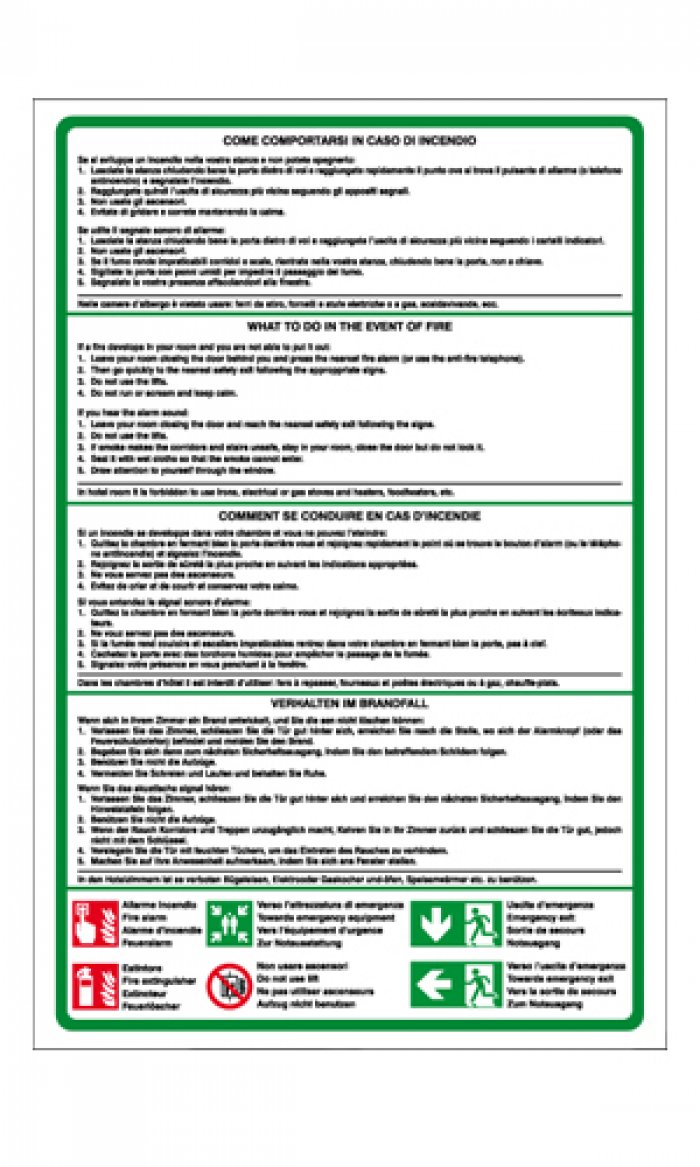CARTELLO IN ALLUMINIO FORMATO MM 200X300 COME COMPORTARSI IN CASO INCENDIO (MS1218A)