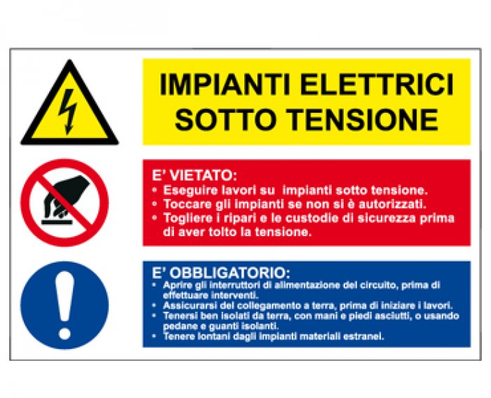 CARTELLO IN ALLUMINIO FORMATO MM 500X330 MULTISIMBOLO IMP.ELETT.SOTTO T (MS1263B)