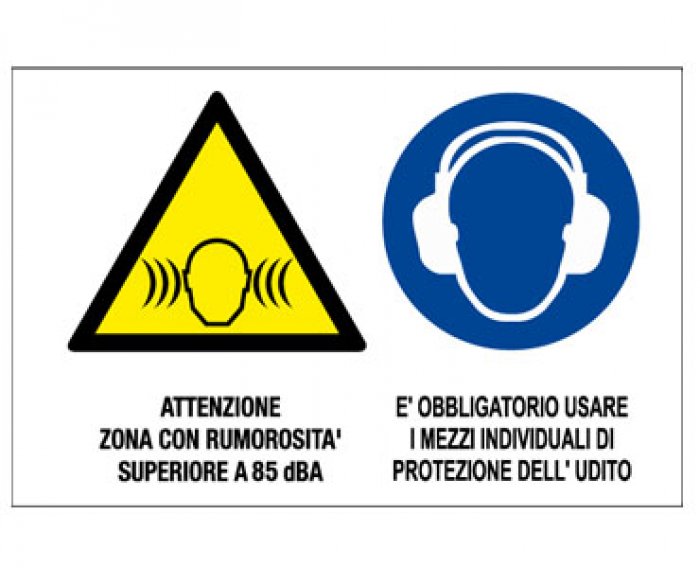 CARTELLO IN ALLUMINIO FORMATO MM 500X330 MULTISIMBOLO ATTENZIONE ZONA RUMOROS (MS1264)
