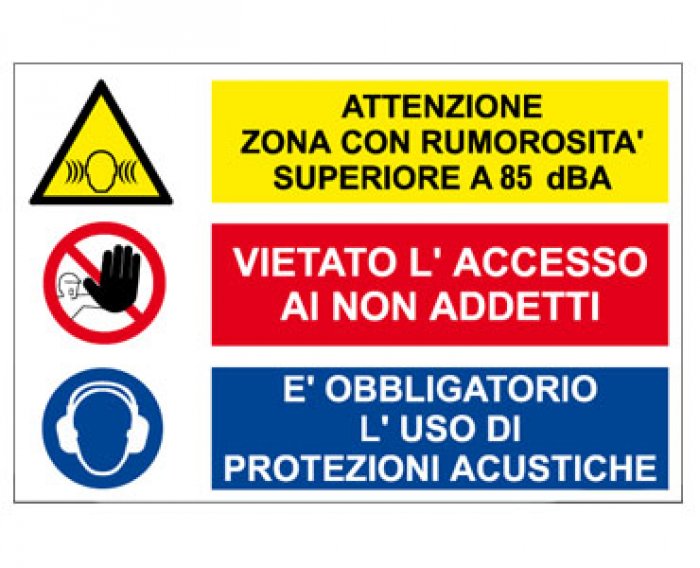 CARTELLO IN ALLUMINIO FORMATO MM 500X330 MULTISIMBOLO ATTENZIONE ZONA RUMOROS (MS1266)