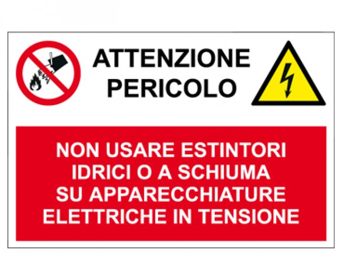 CARTELLO IN ALLUMINIO FORMATO MM 500X330 MULTISIMBOLO ATTENZIONE PERIC NON ESTINT (MS1267)