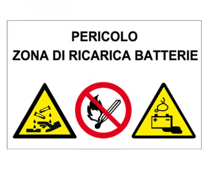 PERICOLO ZONA DI RICARICA BATTERIE NORMA UNI EN ISO 7010 (MS1280)