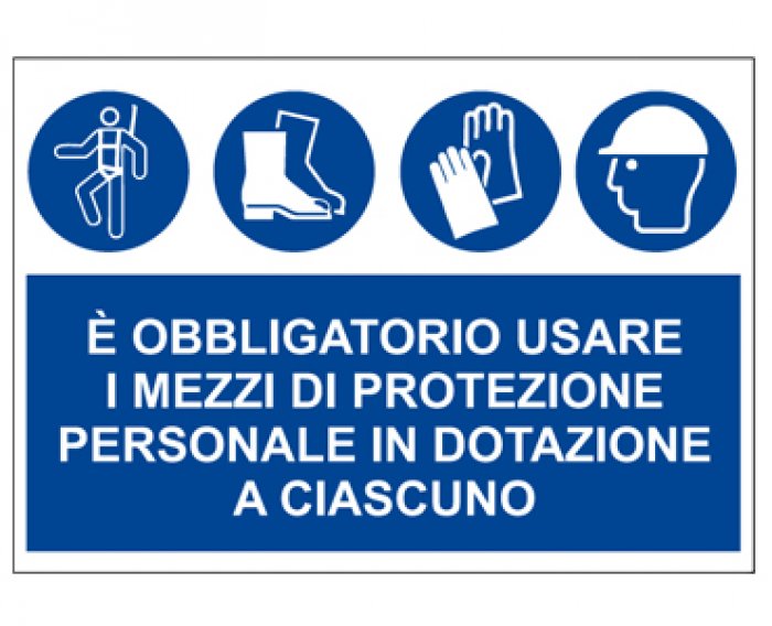 CARTELLO IN ALLUMINIO FORMATO MM 500X330 IMBRACATURA SCARPE GUANTI ELMETTO (DPI) (MS1292)