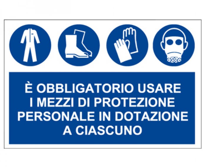 CARTELLO IN ALLUMINIO FORMATO MM 500X330 TUTA SCARPE GUANTI MASCHERA (DPI) (MS1293)