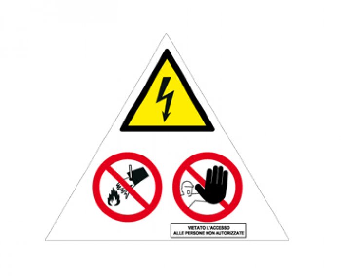 CARTELLO IN ALLUMINIO LATO MM 350 MULTISIMBOLO FOLGORE NON ACQUA (MS1387)