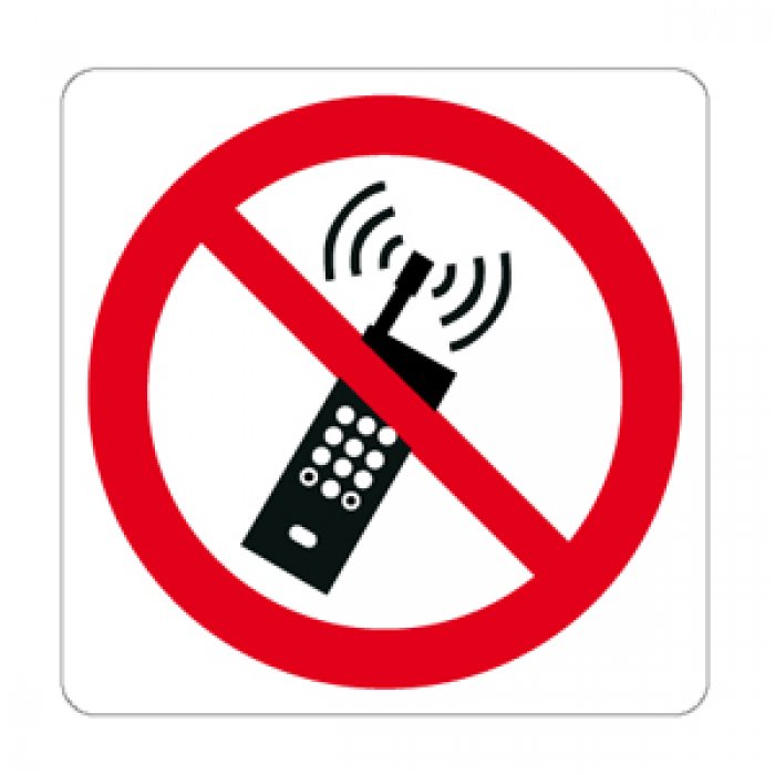 VIETATO TENERE ACCESI I TELEFONI CELLULARI (CON TESTO) NORMA UNI EN ISO 7010 (P0131490)