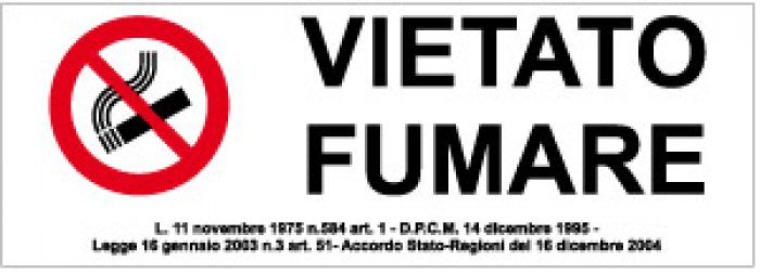 CARTELLO IN ALLUMINIO FORMATO MM 300X105 VIETATO FUMARE SUNTO LEGGE (R1405A)