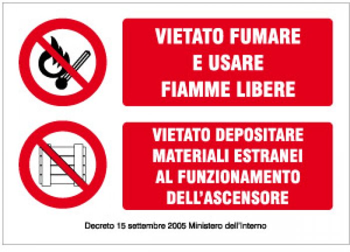 CARTELLO IN ALLUMINIO FORMATO MM 148X105 DIVIETI PER VANO ASCENSORE (R1422E)