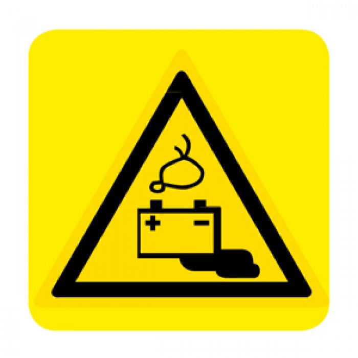 PERICOLO BATTERIE IN FASE DI CARICA NORMA UNI EN ISO 7010 (W026037)