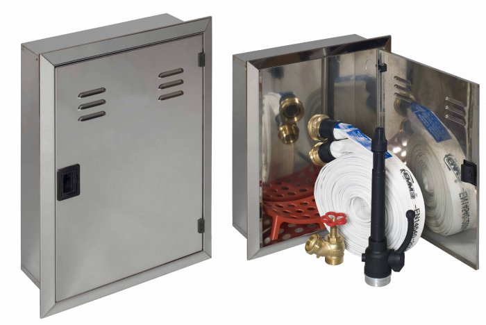 IDRANTE DN 45 A MURO DA INCASSO INOX CE COMPLETO DI PORTELLO PIENO E LANCIA CON LEVA  (0969)