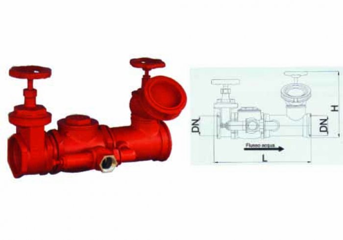 GRUPPO ATTACCO MOTOPOMPA DI LINEA FILETTATO CON ATTACCO V.V.F. UNI 70 FEMMINA GIRELLO (0856)