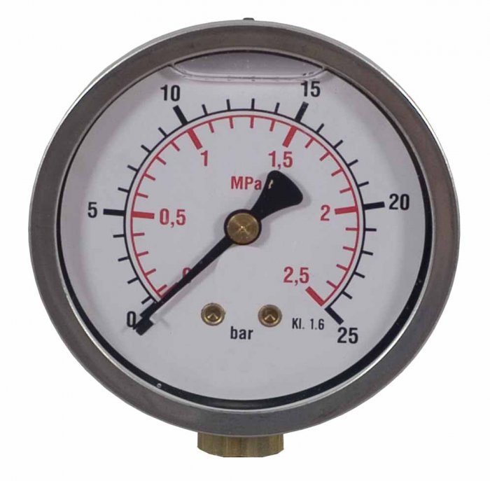 MANOMETRO DI RICAMBIO IN BAGNO DI GLICERINA (0 - 25 bar) CON ATTACCO LATERALE PER CALOTTA (1151)